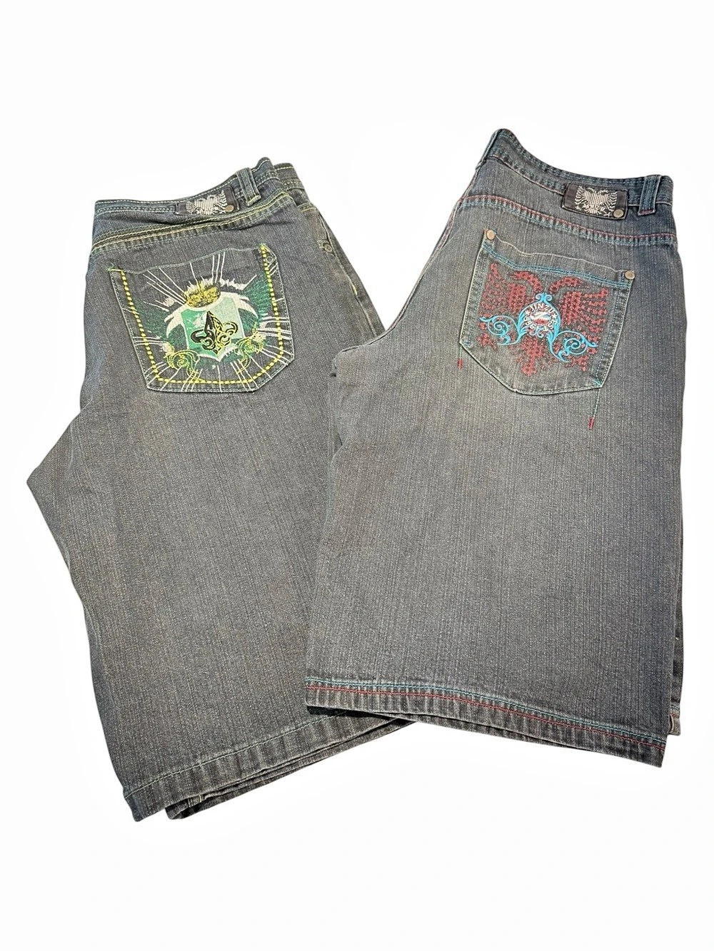 Jinzu Jean Shorts Mens 38 Denim Baggy Embroidered Hip Hop Skate Y2K VTG Lot of 2